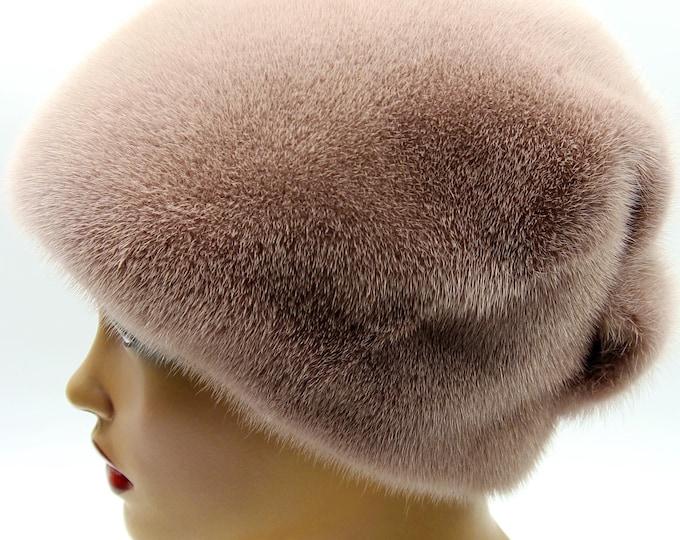 Powder Pink Mink Fur Hat Soft Romantic - Handmade Winter Headwear for Women