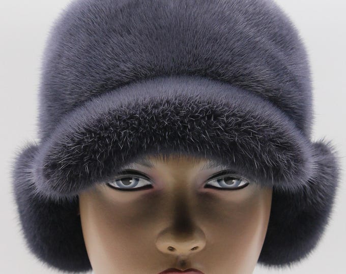 Luxury Graphite Grey Mink Fur Hat with Visor for Women - Winter Ushanka