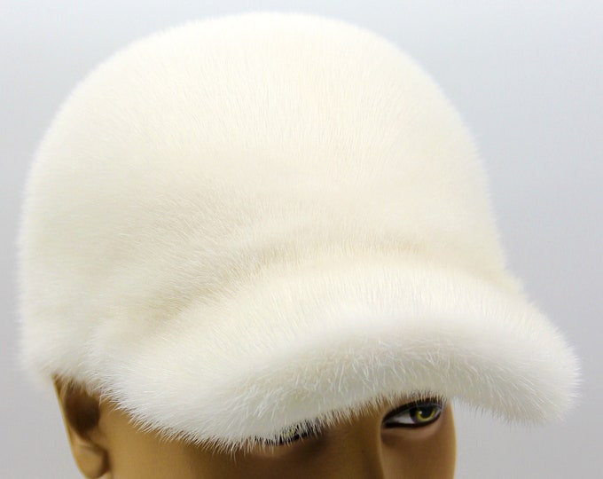 White Mink Fur Baseball Cap | Premium Men's Winter Hat