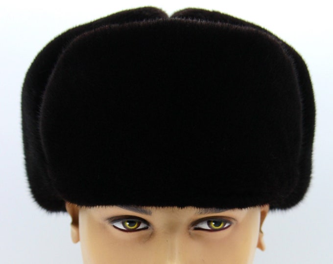 Black Mink Fur Ushanka Hat for Men - Premium Full Fur Handmade Ukrainian Winter Classic