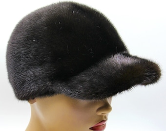 Winter mink fur hat black baseball cap for women