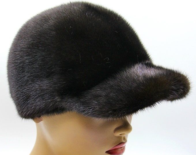 Winter mink fur hat black baseball cap for women