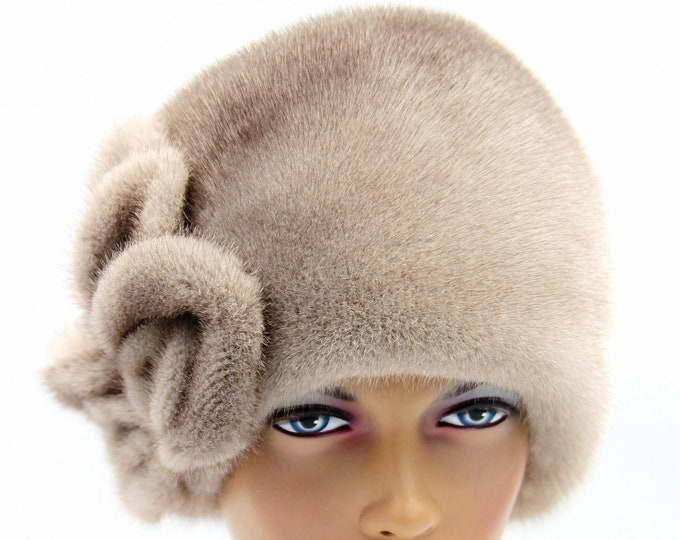 Woman's mink fur hat "Lola" winter headdress elegant real warm