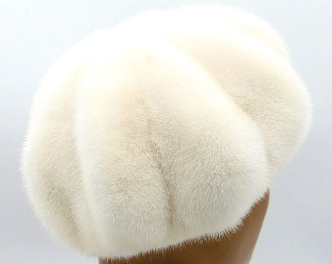 Mink Fur Hat Beret Ribbed White Purple Ukraine Women