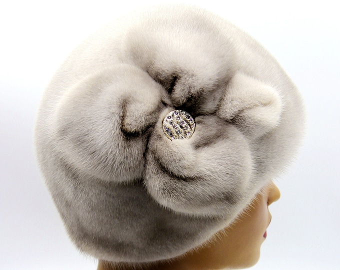 Women's fur mink hat "Flower" real ladies winter headdress