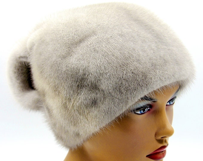 Winter fur hat mink women's real warm headdress "Rhinestones Bow"