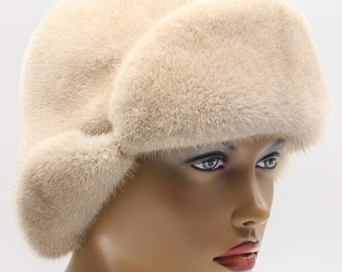 Luxury Grey Mink Fur Hat for Women - Winter Ushanka with Earflaps