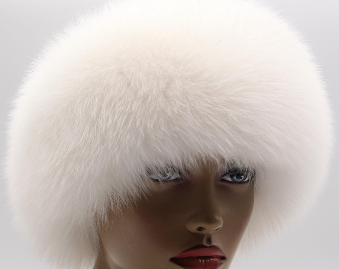 White Fox Fur Hat Women Leather Crown Winter Real Handmade Luxury Bleached Dramatic Statement