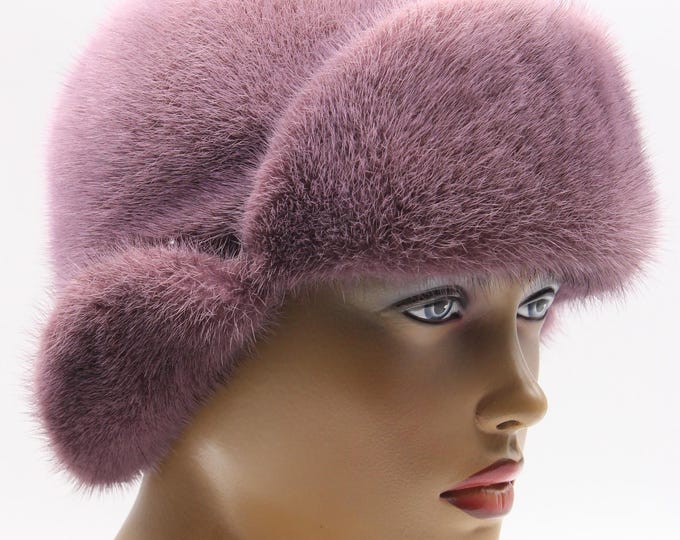 Luxury Lilac Purple Mink Fur Hat for Women - Winter Ushanka with Earflaps