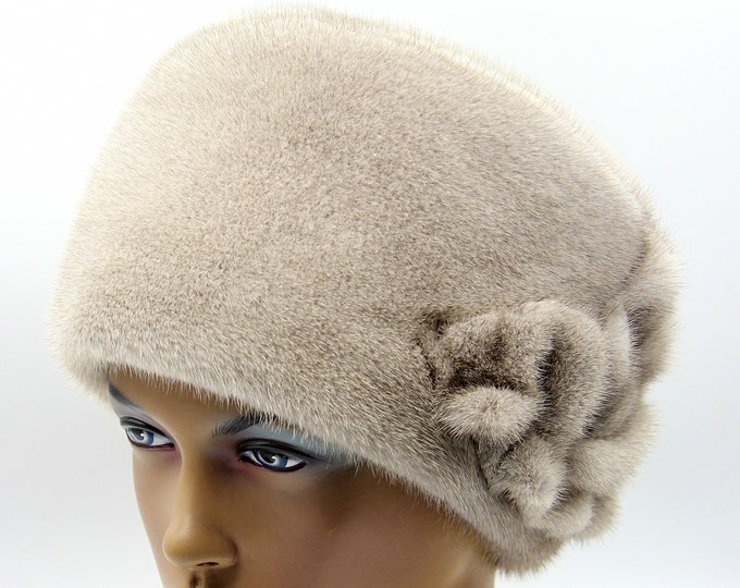 Fur hat mink woman's winter real ladies headdress "Kubanka Dolly"