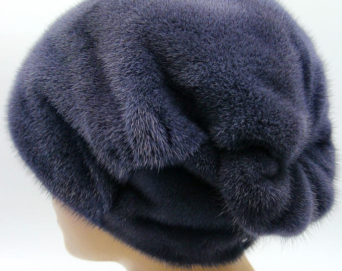 Graphite Gray Mink Fur Hat for Women - Handmade Dyed Winter Headwear