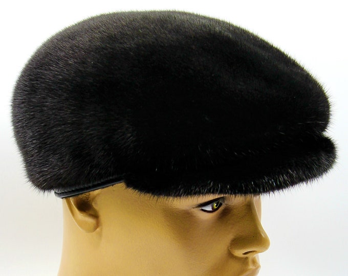Premium Black Mink Fur Newsboy Cap - Classic Luxury Men's Winter Headwear