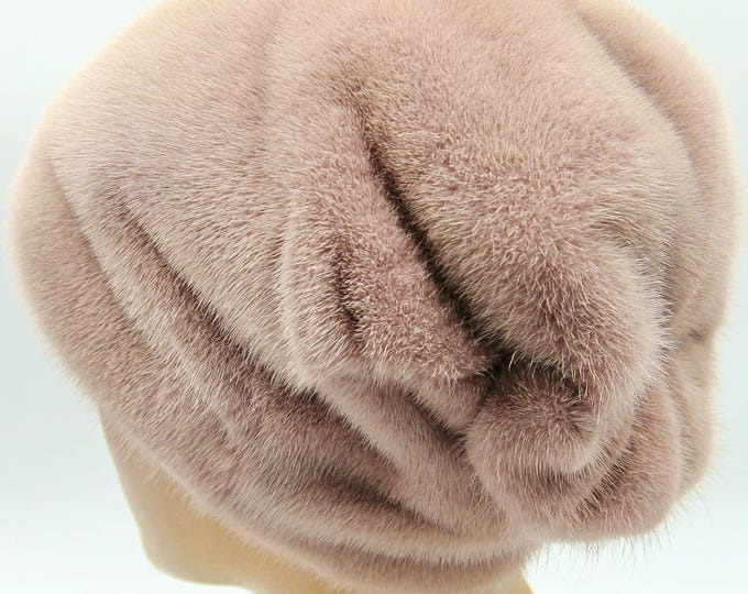 Powder Pink Mink Fur Hat for Women - Handmade Dyed Winter Headwear