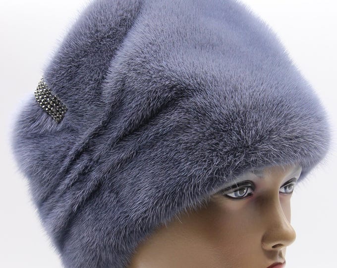 Lavender Purple Mink Fur Hat Boyar Style Pleated Crown for Women - Handmade Dyed