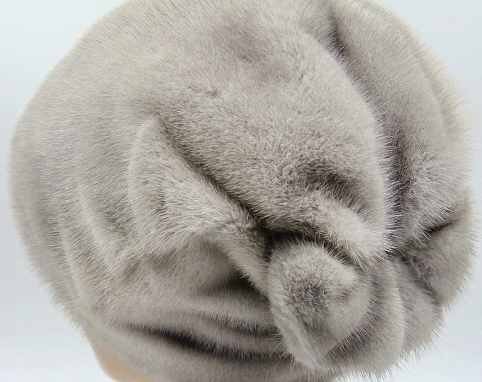 Natural Sapphire Mink Fur Hat for Women - Handmade Undyed Winter Headwear