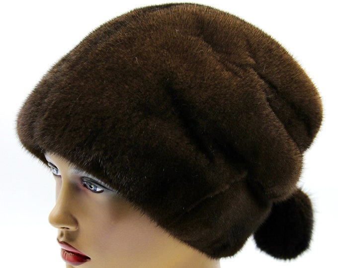 Womens fur hat "Buratino" real winter ladies woman mink headdress