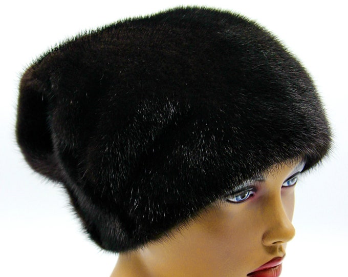 Women's fur mink winter hat "Rhinestones Bow" real headdress