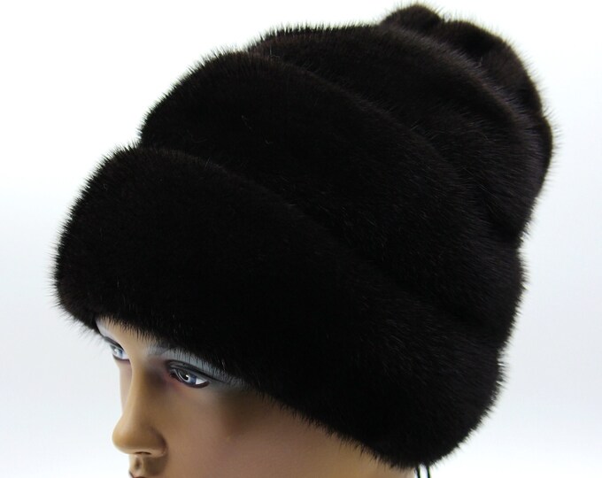 Fur hat women's mink winter ladies "Rose" warm headdress black