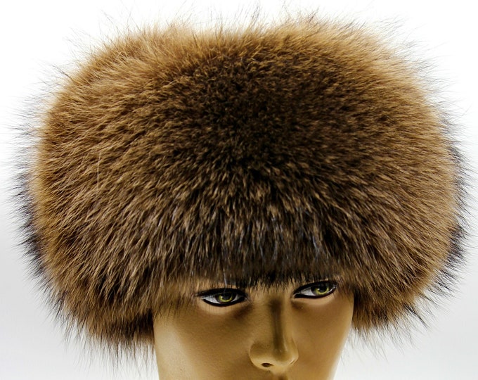 Raccoon Fur Black Leather Ushanka - Premium Winter Trapper Hat for Men