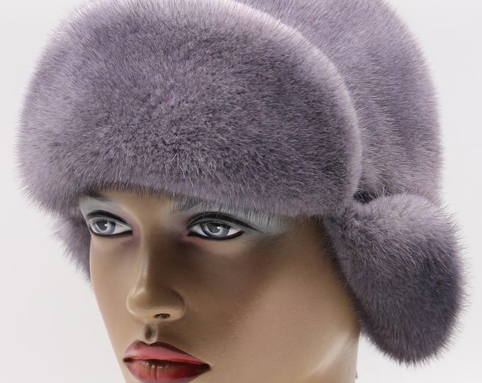 Luxury Iris Dyed Mink Fur Hat for Women - Winter Ushanka with Earflaps