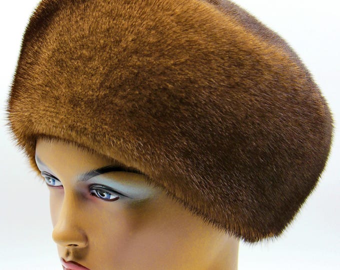 Pastel Brown Mink Fur Kubanka Hat Women Winter Cylindrical Style Handmade Luxury Round Natural