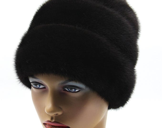 Black Mink Fur Hat "Rose" - Handcrafted Luxury Winter Headwear