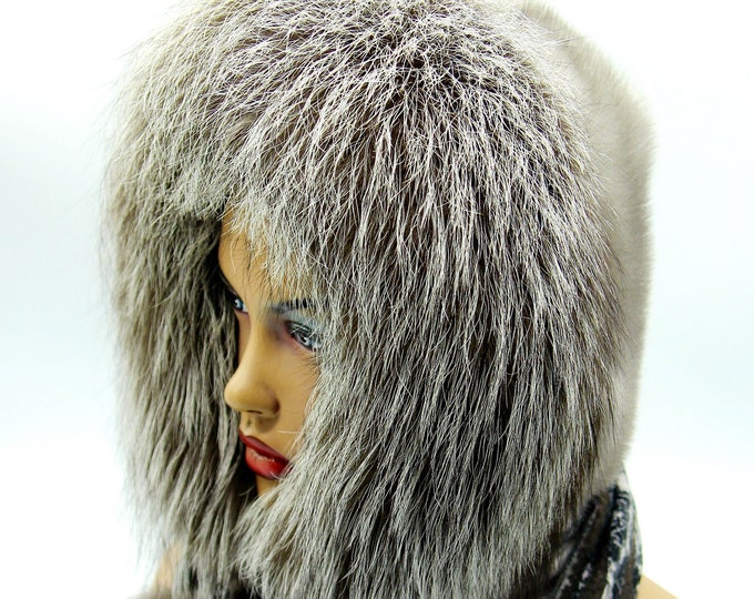Silver Mink Fur Hat Hood Scarf: Women's Winter Cowl