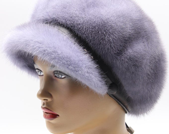 Lavender Purple Mink Newsboy Cap for Women - Handmade Dyed Baker Style Winter
