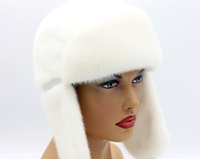 Luxury White Mink Fur Ushanka Hat – Women's Winter Trapper Aviator Hat