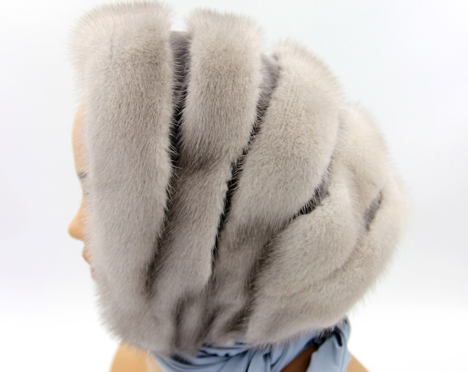 Winter fur hat - hood, shawl, scarf, stole mink hats sapphire.