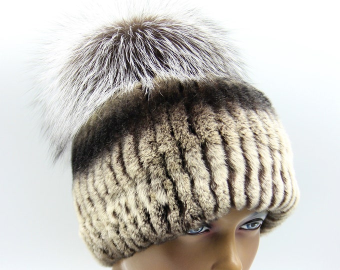 Silver Fox and Rex Rabbit Fur Hat for Women - Handmade Malibu Winter Style
