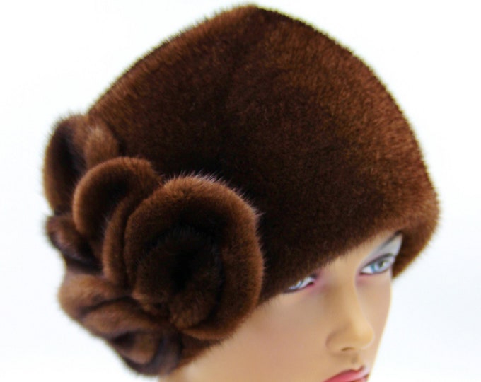 Real fur winter mink hat women "Lola" elegant real headdress