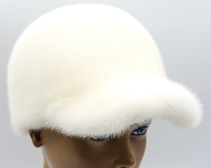 Winter mink fur hat white baseball cap for women