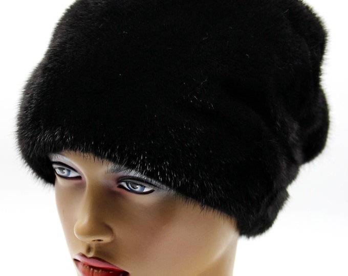 Luxury Black Mink Fur Hat for Women - Handmade Winter Headwear