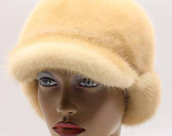 Luxury Pearl Champagne Mink Fur Hat with Visor for Women - Winter Ushanka
