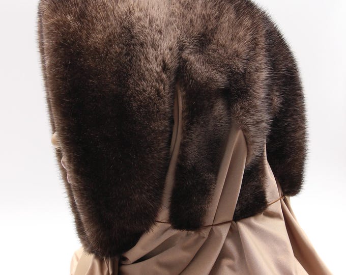 Rare Natural Gradient Mink Fur Hood Brown to Beige Ombre Champagne Scarf