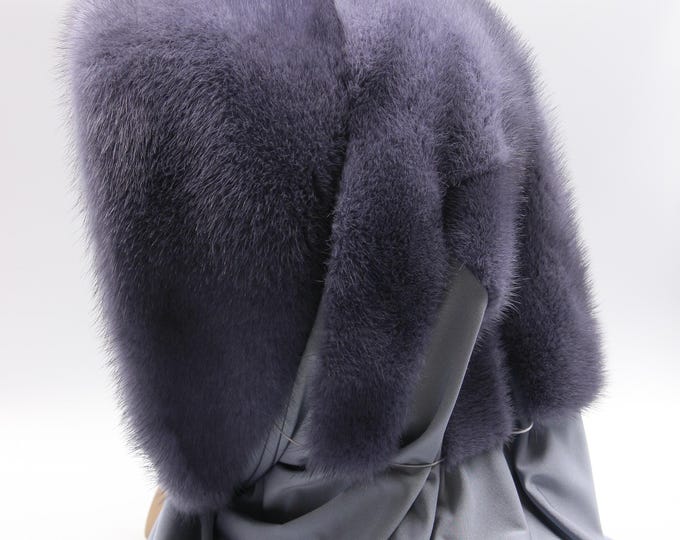 Iris Purple Grey Dyed Mink Fur Hat Hooded Scarf - Lavender Toned Winter