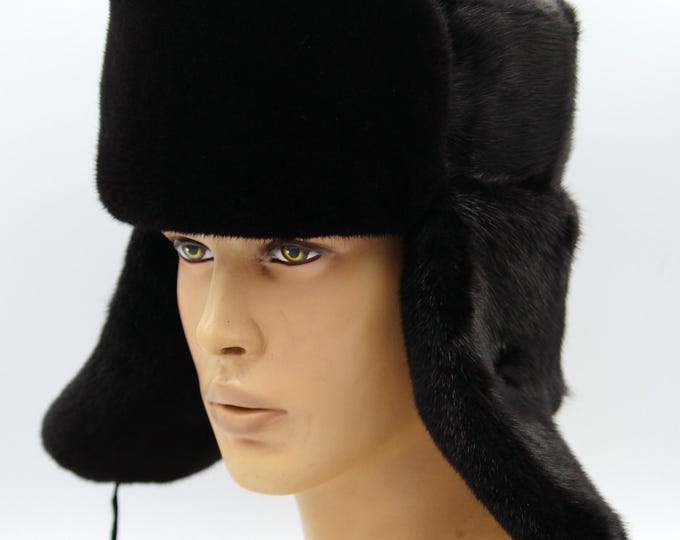 Premium Black Mink Fur Ushanka - Complete Fur Construction Handmade in Ukraine