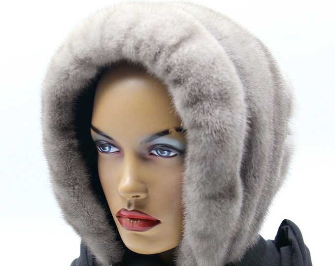 Fur hat scarf mink womens headdress winter hooded shawl sapphire
