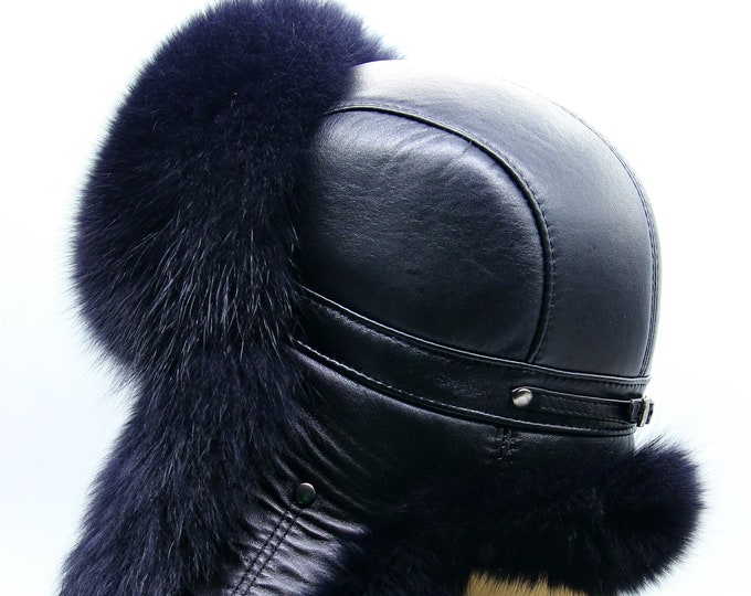 Black Fur Ushanka Classic - Traditional Long Fluffy Winter Hat for Men