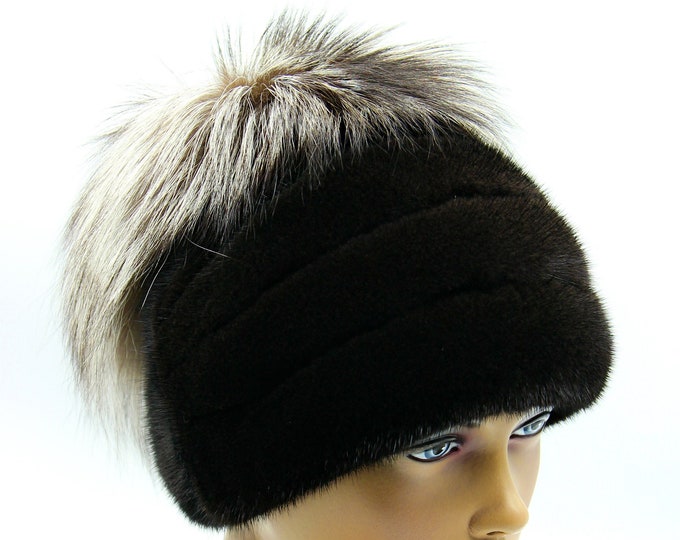 Womens black fur hat " Anyuta" fox and mink