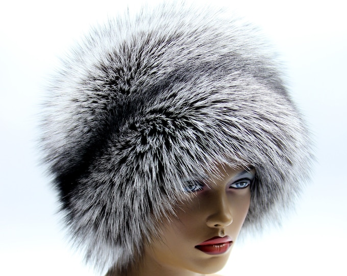Handmade Silver Fox Fur Hat Barbara Style for Women