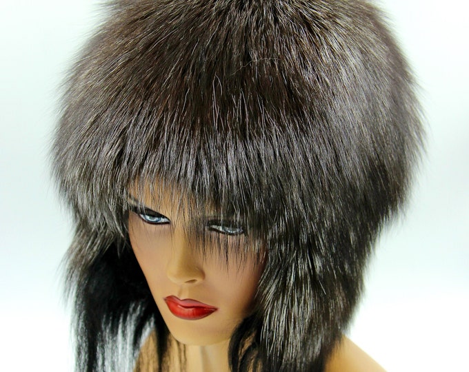 Silver Fox Fur Hat for Women with Ear Flaps - Handmade Winter Protection