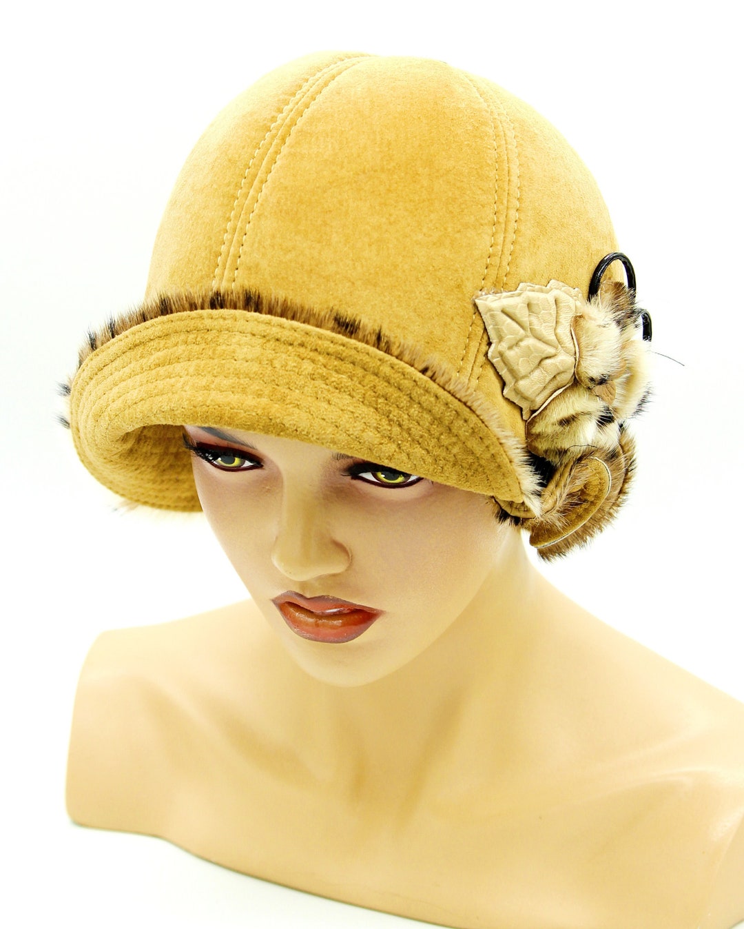 Ladies Winter Hat beauty Cloche Hat Winter Leather Etsy