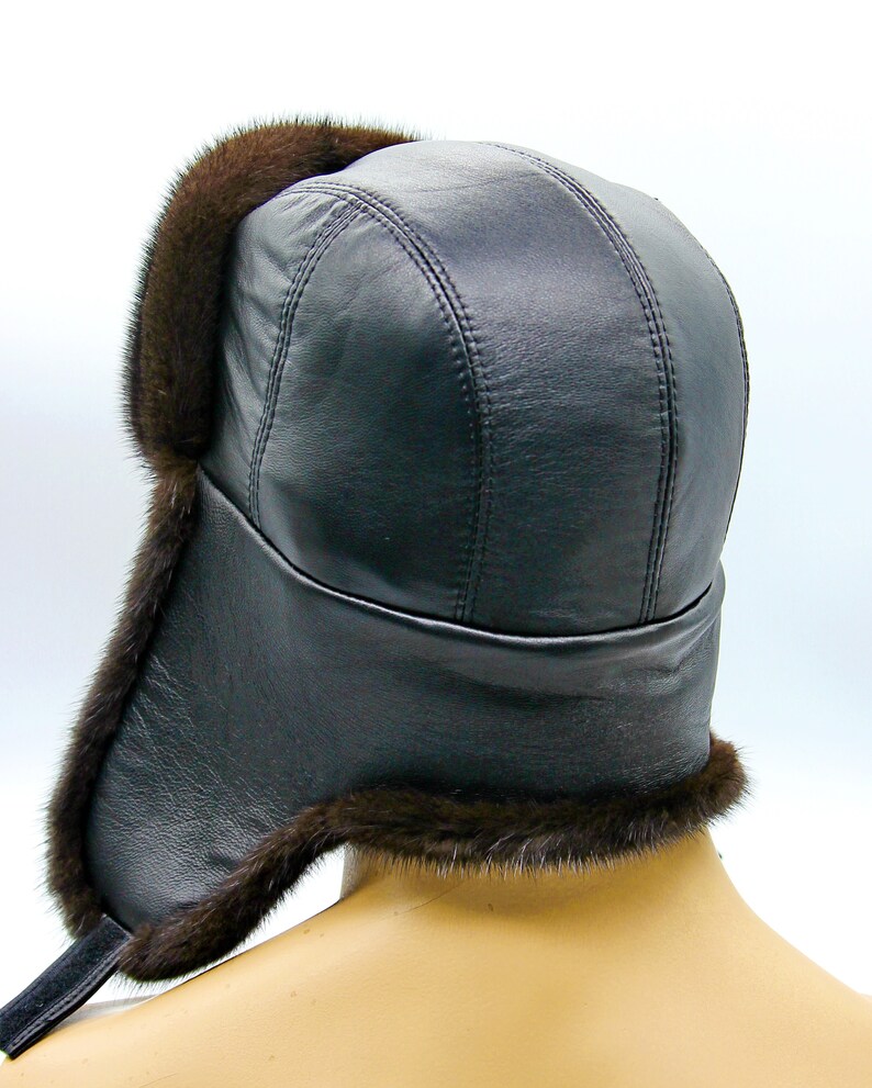 Mink Mens Winter Hat of Fur and Leather youth Etsy