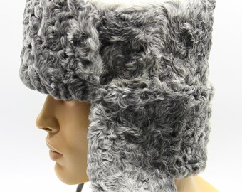 Buy Men's Grey Astrakhan Ushanka Hat Winter Fur Trapper Earflaps