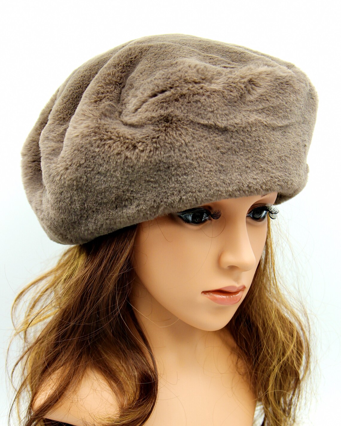 Winter beret faux fur hat faux fur beret womens beret Etsy