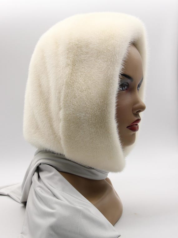 Mink hooded hat Warm Winter Fur Hood, Real Fur Bonnet With Ear Flaps  main image 4