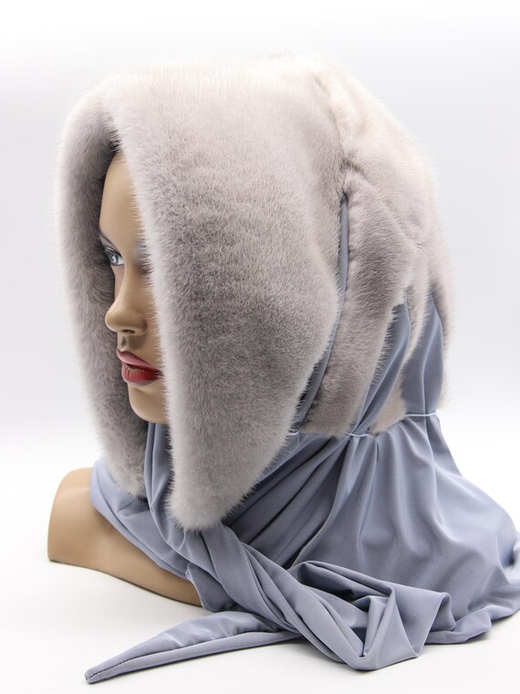 Mink hooded hat Warm Winter Fur Hood, Real Fur Bonnet With Ear Flaps  main image 3