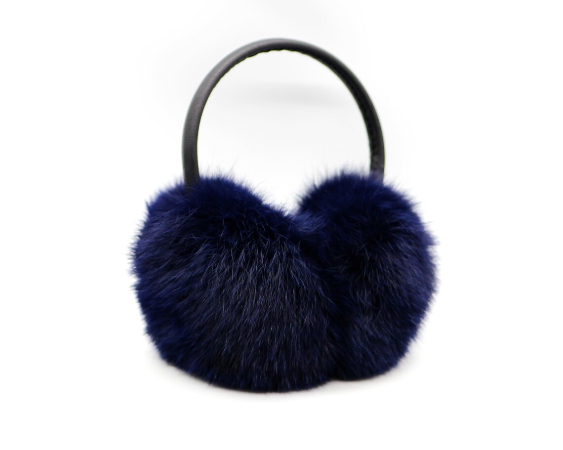Fur Earmuffs Warm Winter Accessory for Women Navy Blue Etsy